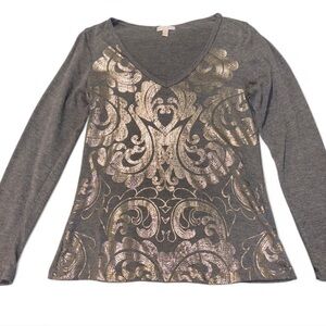 Cache Graphic Fitted Gray Blouse